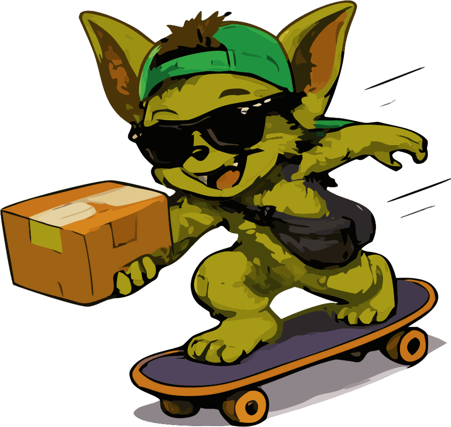 Return Goblin skating off with a package
